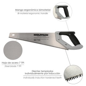Serrucho Carpintero Bimaterial 350 mm. / 14" Acero SK5 Triple Afilado Sierra Carpintero, Serrucho Carpintería, Sierra Costilla
