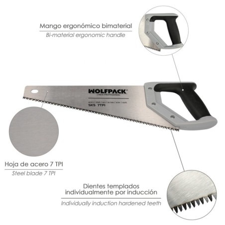 Serrucho Carpintero Bimaterial 350 mm. / 14" Acero SK5 Triple Afilado Sierra Carpintero, Serrucho Carpintería, Sierra Costilla