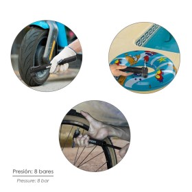 Bomba Para Bicicletas, Inflador Para Bicicleta, Bomba Patinete. Válvulas Schrader, Dunlop y Presta 8 Bares, Con soporte Bici