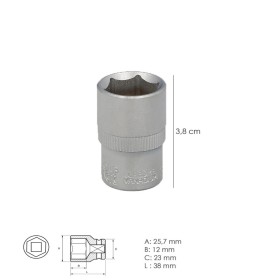Llave Vaso 1/2" Hexagonal 18 mm. Perfil de 6 caras. Acero Cromo Vanadio, Aristas Redondas