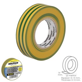 Cinta Aislante Profesional Amarilla/Verde Espesor 0.13 mm. Ancho 19 mm. Rollo 25 Metros Cinta Electricista