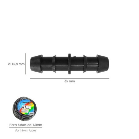 Enlace Simple Para Tuberías Goteo Diámetro 16 mm. (Bolsa 100 Piezas) Riego Por Goteo, Microaspersión, Riego Por Nebulización