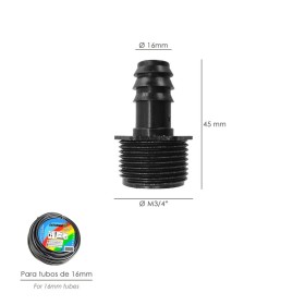 Union Rosca Macho 3/4 A Toma Para Tuberias Goteo Ø 16 mm. (Bolsa 100 uds) Riego Por Goteo, Microaspersión, Riego Nebulizacion
