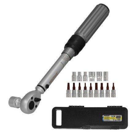 Llave Dinamometrica 1/4 Con 9 Puntas Hexagonales y 5 Vasos. Llave De Torque Camiones, Coches, Motos, Micro Ajustes, Acero CRV