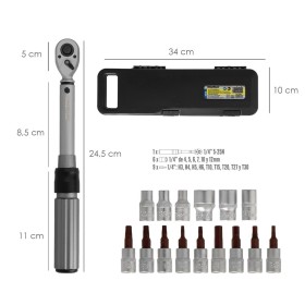 Llave Dinamometrica 1/4 Con 9 Puntas Hexagonales y 5 Vasos. Llave De Torque Camiones, Coches, Motos, Micro Ajustes, Acero CRV