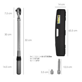 Llave Dinamometrica 1/2 Con Alargadera y Reductor De 3/8 Llave De Torque Camiones, Coches, Motos, Micro Ajustes, Acero CRV