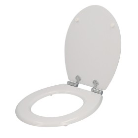 Tapa W.C. Universal Blanca Caída Amortiguada, Asiento Inodoro, Cierre Lento, Bisagras Ajustables,