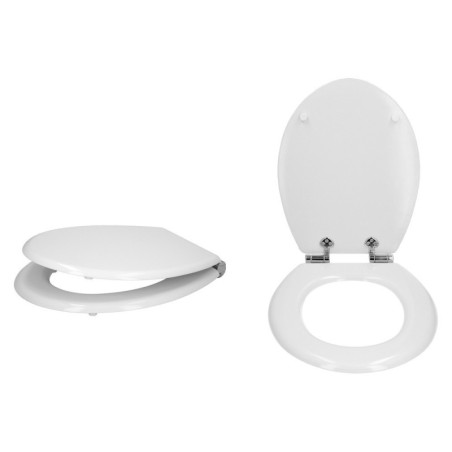 Tapa W.C. Universal Blanca Caída Amortiguada, Asiento Inodoro, Cierre Lento, Bisagras Ajustables,