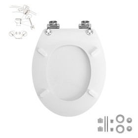 Tapa W.C. Universal Blanca Caída Amortiguada, Asiento Inodoro, Cierre Lento, Bisagras Ajustables,