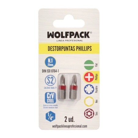 Puntas Largas Destornillador Phillips N.º 1 (2 Piezas). Acero S2 al Cromo Vanadio. Puntas Hexagonales, Destorpuntas,