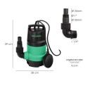 Bomba Aguas Sucias Sumergible 450 W. 8.000 lts/hora, Profundidad 5 Mts, Elevación 5,5 mts. Partículas Max. Diámetro 30 mm.
