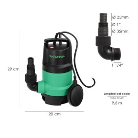 Bomba Aguas Sucias Sumergible 450 W. 8.000 lts/hora, Profundidad 5 Mts, Elevación 5,5 mts. Partículas Max. Diámetro 30 mm.