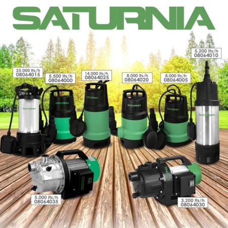 Bomba Aguas Sucias Sumergible 450 W. 8.000 lts/hora, Profundidad 5 Mts, Elevación 5,5 mts. Partículas Max. Diámetro 30 mm.