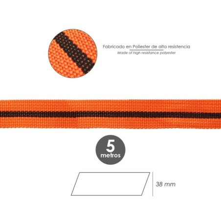 Cinta De Amarre Con Trinquete 5 metros x 38 mm. Trinquete Metálico Automático, Cincha, Eslinga Mercancía, Correa sujeción
