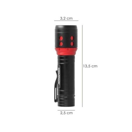 Linterna LED De Mano Mini Aluminio Recargable USB (1.200 mah) 500 Lúmenes 5 Watt. Con Función Zoom y Clip sujeción