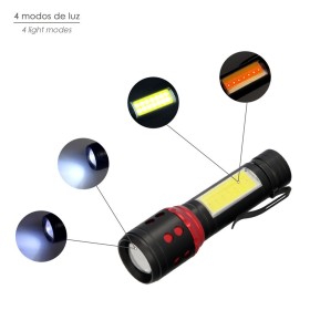 Linterna LED De Mano Mini Aluminio Recargable USB (1.200 mah) 500 Lúmenes 5 Watt. Con Función Zoom y Clip sujeción