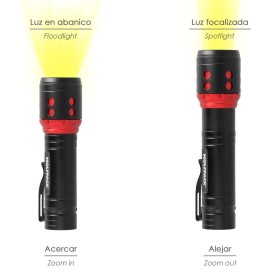 Linterna LED De Mano Mini Aluminio Recargable USB (1.200 mah) 500 Lúmenes 5 Watt. Con Función Zoom y Clip sujeción