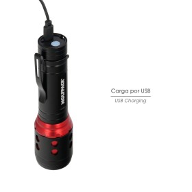Linterna LED De Mano Mini Aluminio Recargable USB (1.200 mah) 500 Lúmenes 5 Watt. Con Función Zoom y Clip sujeción