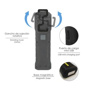 Linterna Led Profesional Multifunción Recargable USB 3 Luces 95 / 300 / 250 Lúmenes. Con Imán, Gancho y Clip Cinturón