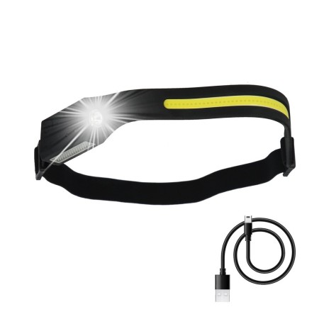 Linterna Led Frontal Cabeza Ajustable 350 Lúmenes 4 Modos, Cinta Ajustable, Batería Recargable Con Sensor Movimiento
