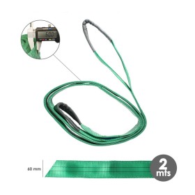 Eslinga Plana Doble Banda 2.000 Kg. Factor Seguridad 7:1, Longitud: 2 Metros Ancho 6 cm. 100% Poliéster. Color Verde