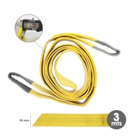 Eslinga Plana Doble Banda 3.000 Kg. Factor Seguridad 7:1, Longitud: 3 Metros Ancho 9 cm. 100% Poliéster. Color Amarilla