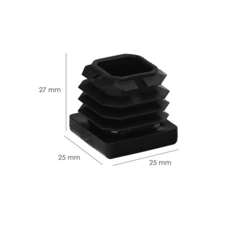 Contera Interior Plástico Cuadrada 25x25 mm. Color Negro. Bolsa 200 Unidades. Contera Mesa, Silla, Muebles, estantería