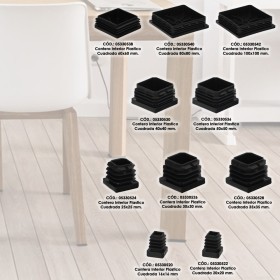 Contera Interior Plástico Cuadrada 25x25 mm. Color Negro. Bolsa 200 Unidades. Contera Mesa, Silla, Muebles, estantería