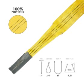 Eslinga Plana Doble Banda 3.000 Kg. Factor Seguridad 7:1, Longitud: 6 Metros Ancho 9 cm. 100% Poliéster. Color Amarilla