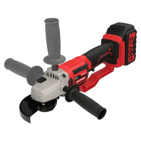 Amoladora A Bateria 20 Volt. Con Bateria 4.0 Ah. Ø 115 mm. 7.000 R.P.M. Mango 3 Posiciones Eje M14 Protector Disco Ajustable