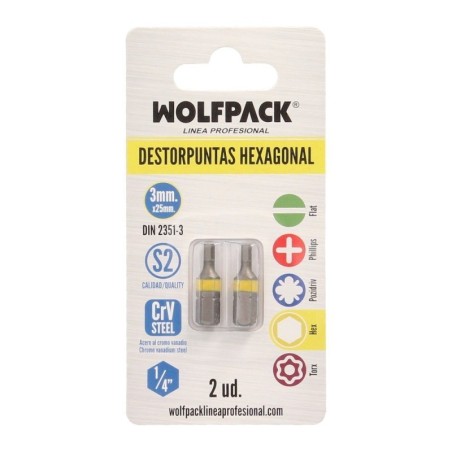 Puntas Destornillador Hexagonal 3,0 mm. (2 Piezas). Acero S2 al Cromo Vanadio. Puntas Hexagonales, Destorpuntas,