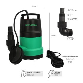 Bomba Aguas Limpias Sumergible 250 Watt. 5.500 lts/hora, Profundidad 5 Mts, Elevación 4,5 mts. Diámetro 2-3 mm.