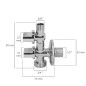 Llave De Escuadra Doble Salida 3/4" y 3/8". Entrada De 1/2". Llave De Paso Doble, Llave Angular Doble, Toma Lavadora Doble. Llave De Escuadra Doble Salida 3/4" y 3/8". Entrada De 1/2". Llave De Paso Doble, Llave Angular Doble, Toma Lavadora Doble.