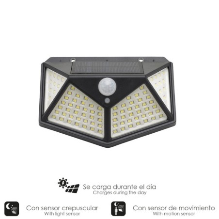 Aplique Solar Led Con Sensor De Luz y De Movimiento 270 Lúmenes Ip4x Foco Led A Batería, Foco Solar.