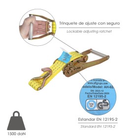 Cinta De Amarre Con Ratchet 9 metros x 50 mm. Trinquete Metálico Automático, Cincha, Eslinga Mercancía, Correa sujeción