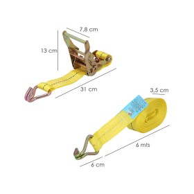 Cinta De Amarre Con Ratchet 6 metros x 38 mm. Trinquete Metálico Automático, Cincha, Eslinga Mercancía, Correa sujeción