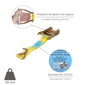 Cinta De Amarre Con Ratchet 6 metros x 38 mm. Trinquete Metálico Automático, Cincha, Eslinga Mercancía, Correa sujeción