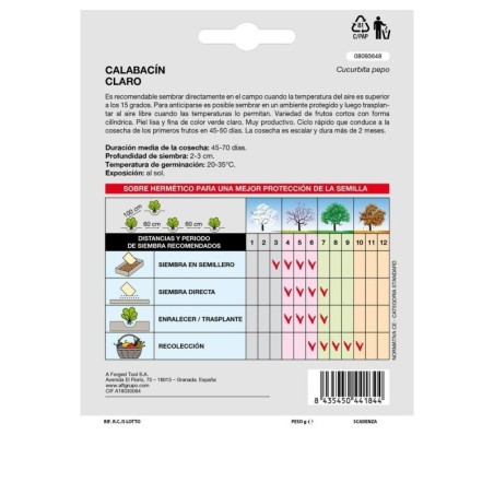 Semillas Calabacín Claro (5 gramos) Semillas Verduras, Horticultura, Hortícola, Semillas Huerto.