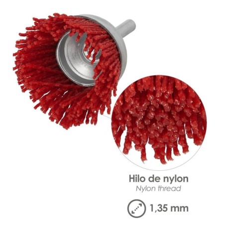 Cepillo Nylon Taza Diámetro 50 mm. 1/4". Cepillo De Lijado Nailon.