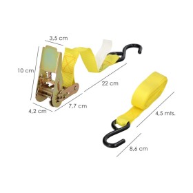 Cinta De Amarre Con Ratchet 4 metros x 25 mm. Trinquete Metálico Automático, Eslinga Mercancía, Correa sujeción (Pack 2)