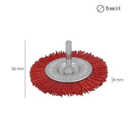 Cepillo Nylon Disco Diámetro 75 mm. 1/4". Lijar y Pulir Madera, Metal, Acero Inoxidable