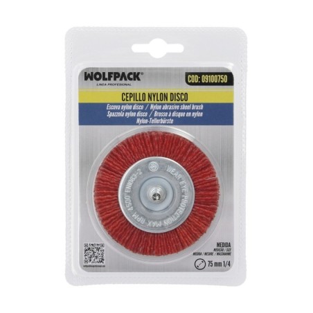 Cepillo Nylon Disco Diámetro 75 mm. 1/4". Lijar y Pulir Madera, Metal, Acero Inoxidable