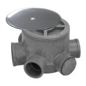 Bote Sifónico PVC Tuberías Diámetro 110 mm. Salidas Diámetro 50 y 40 mm. Altura 105 mm.