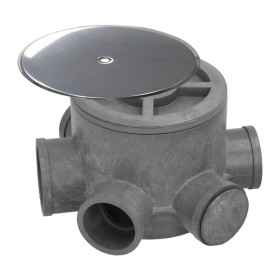 Bote Sifónico PVC Tuberías Diámetro 110 mm. Salidas Diámetro 50 y 40 mm. Altura 105 mm.