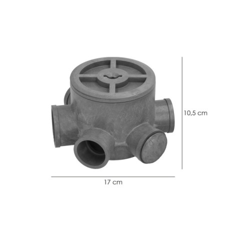 Bote Sifónico PVC Tuberías Diámetro 110 mm. Salidas Diámetro 50 y 40 mm. Altura 105 mm.