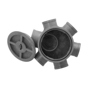 Bote Sifónico PVC Tuberías Diámetro 110 mm. Salidas Diámetro 50 y 40 mm. Altura 105 mm.