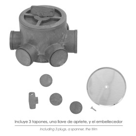 Bote Sifónico PVC Tuberías Diámetro 110 mm. Salidas Diámetro 50 y 40 mm. Altura 105 mm.