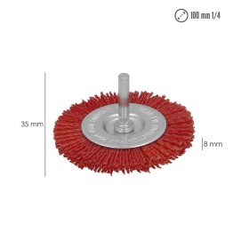 Cepillo Nylon Disco Diámetro100 mm. 1/4". Lijar y Pulir Madera, Metal, Acero Inoxidable