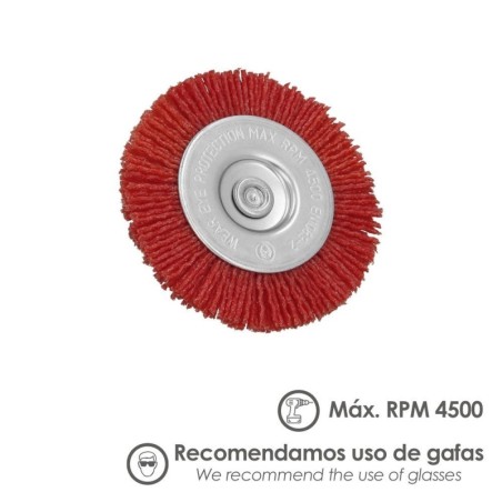 Cepillo Nylon Disco Diámetro100 mm. 1/4". Lijar y Pulir Madera, Metal, Acero Inoxidable