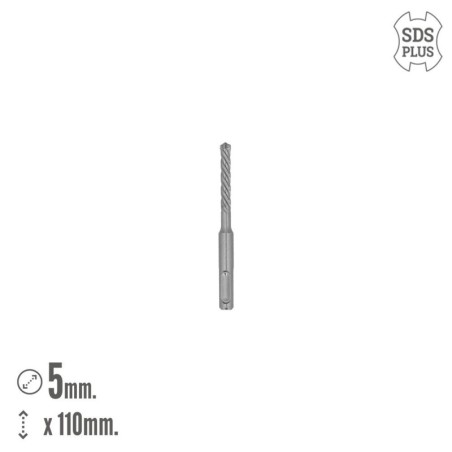 Broca SDS Plus 8 Filos Cortantes Especial Para Hormigón Armado Diámetro 5 x 110 mm. Broca Paredes, Broca Cimientos, Broca Muros